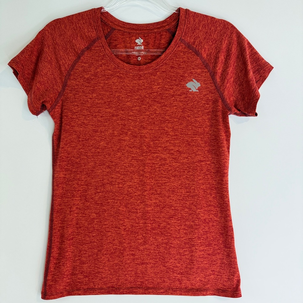 Rabbit EZ Tee SS Women Small Orange Red Heathered Short Sleeve Running Shirt